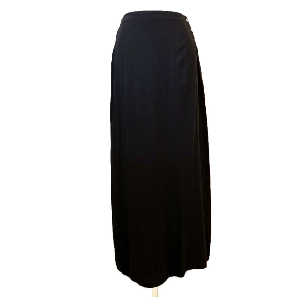 Cut Loose Black Maxi Skirt Rayon Lagenlook Side Closure Minimalist Womens Medium